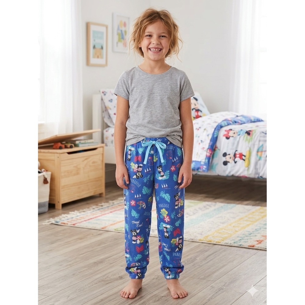 Disney‎ Mickey Mouse Kids Pajama Pants Medium 7-8 Blue Tropical Paradise Jogger
